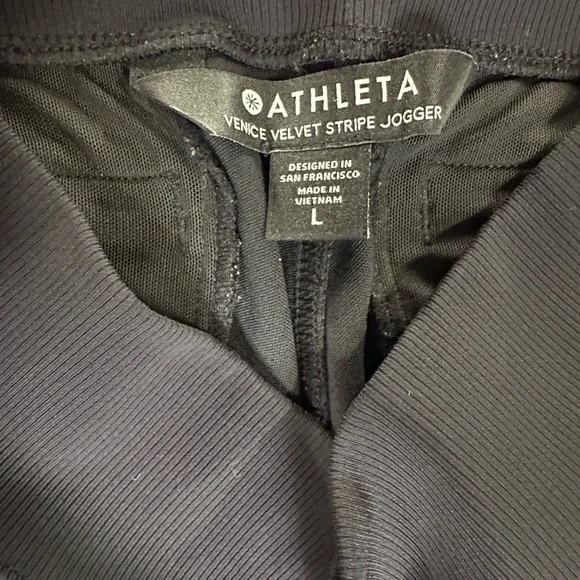 Athleta women’s large Black Velvet Stripe Joggers - Picture 4 of 6